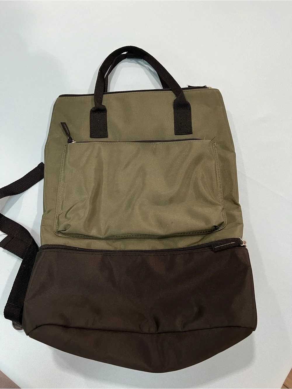 DSW Olive and Black Two-Tone Travel Backpack Tote - Picture 4 of 13